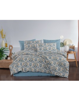 ETEHOMETEX Çift Kişilik Ranforce Pamuklu Lastikli Çarşaflı Nevresim Takımı AKSU MAVİ 8696474232054